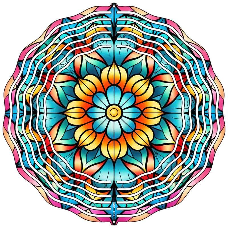 Stained Glass Flower Kaleidoscope Novelty Metal Wind Spinner 10" Spinner (WCS)