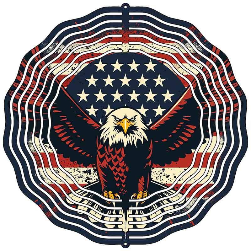 Flying Eagle and Flag Novelty Metal Wind Spinner 10" Spinner (WCS)