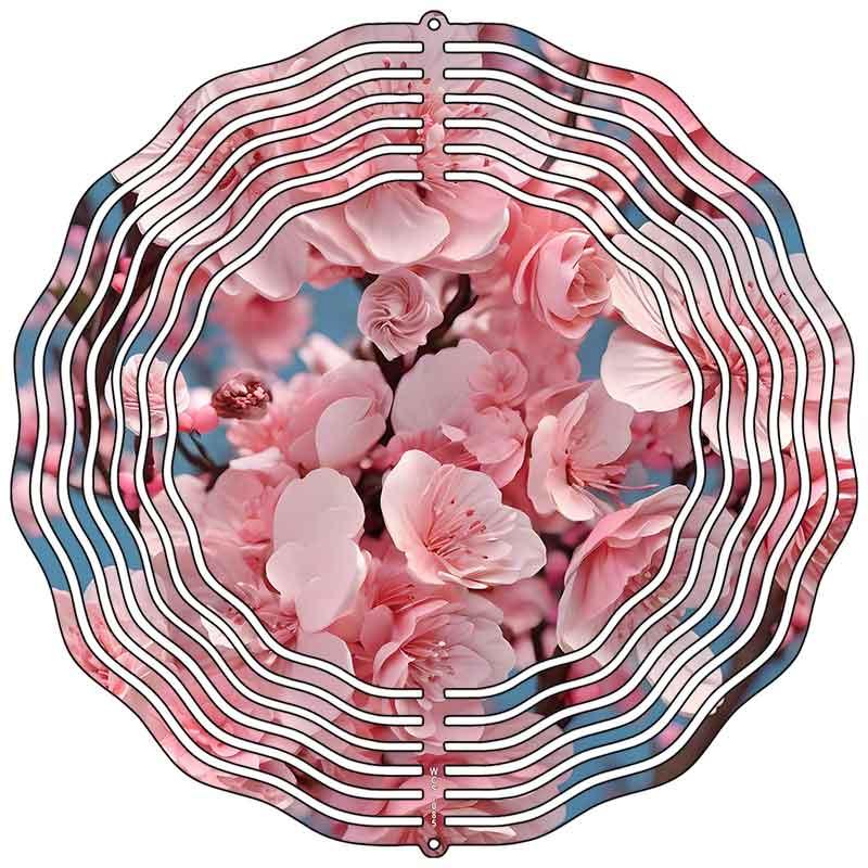 Pink Blooming Flowers Novelty Metal Wind Spinner 10" Spinner (WCS)