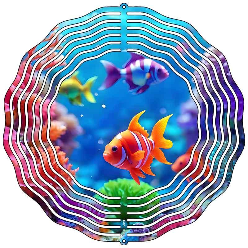 ColorfulFish in Water Novelty Metal Wind Spinner 10" Spinner (WCS)
