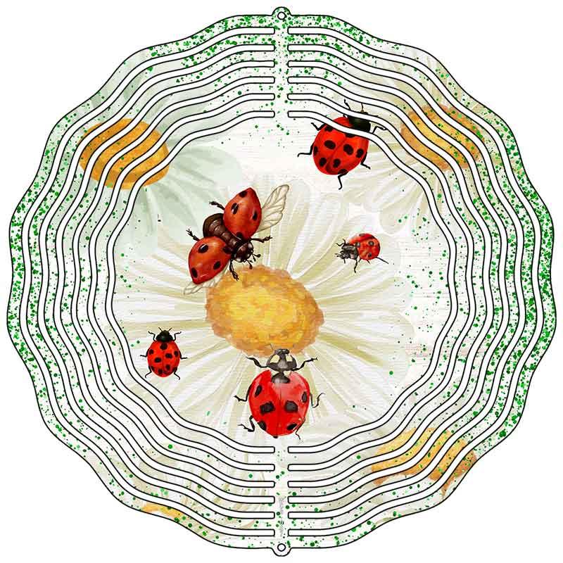 Ladybugs on Flower Novelty Metal Wind Spinner 10" Spinner (WCS)