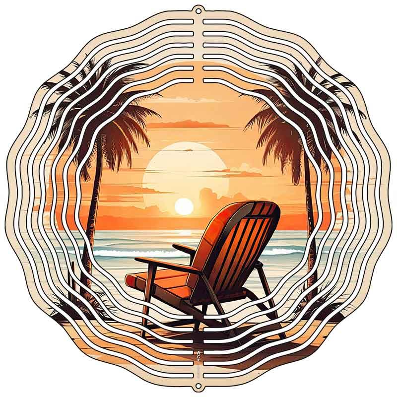 Beach Chair and Palms Novelty Metal Wind Spinner 10" Spinner (WCS)