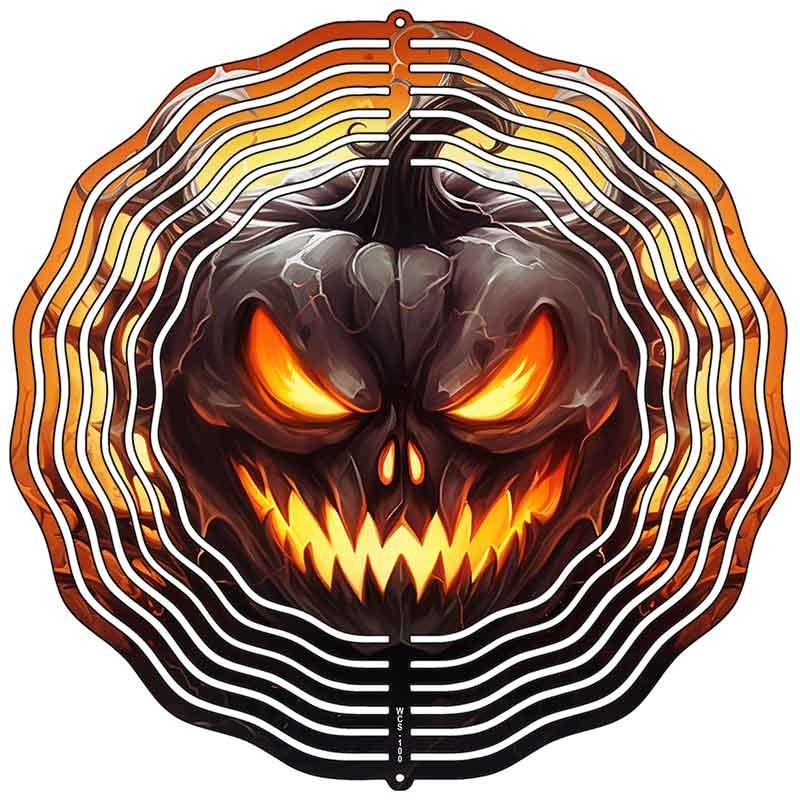 Orange Halloween Jack-O'-Lantern Novelty Metal Wind Spinner 10" Spinner (WCS)