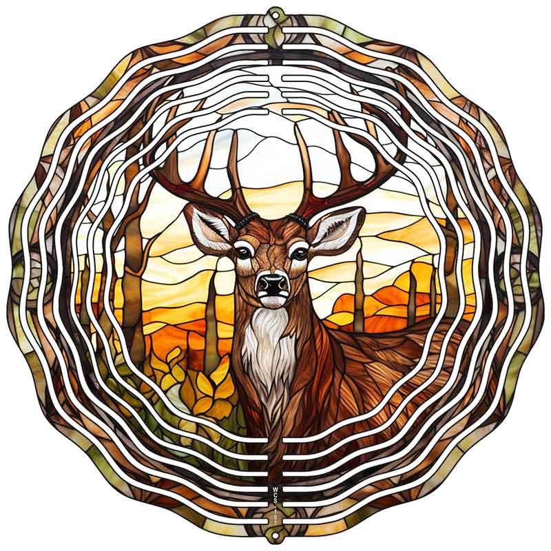 Stained Glass Deer Novelty Metal Wind Spinner 10" Spinner (WCS)