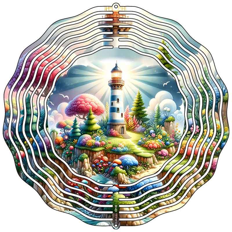 Whimsical Lighthouse Novelty Metal Wind Spinner 10" Spinner (WCS)