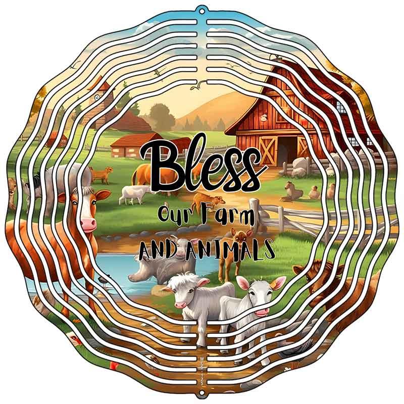 Bless Our Farm Animals Novelty Metal Wind Spinner 10" Spinner (WCS)
