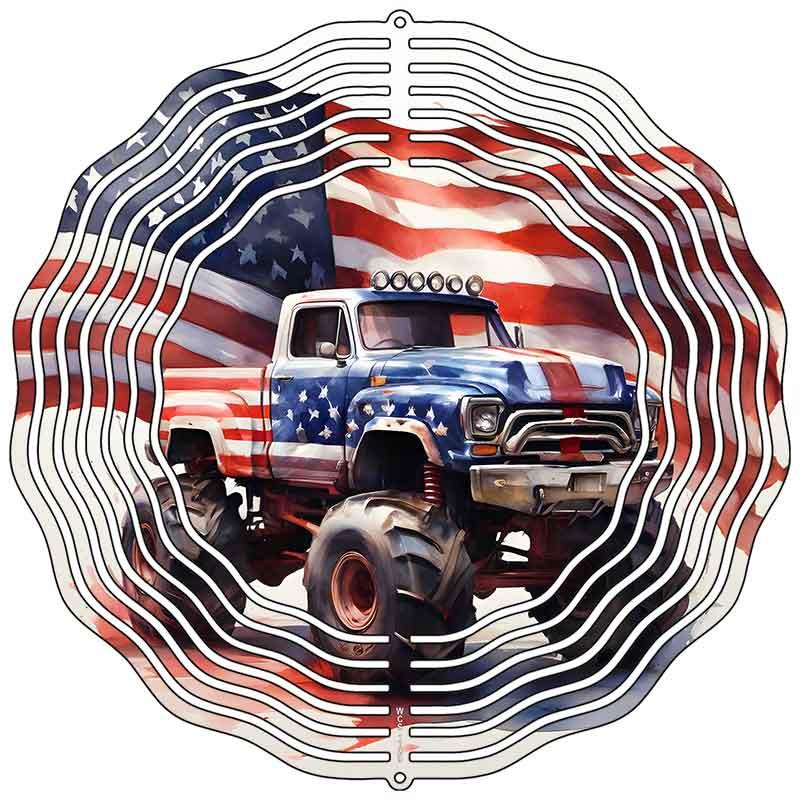 American Monster Truck Novelty Metal Wind Spinner 10" Spinner (WCS)