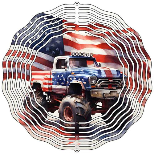 American Monster Truck Novelty Metal Wind Spinner 10" Spinner (WCS)