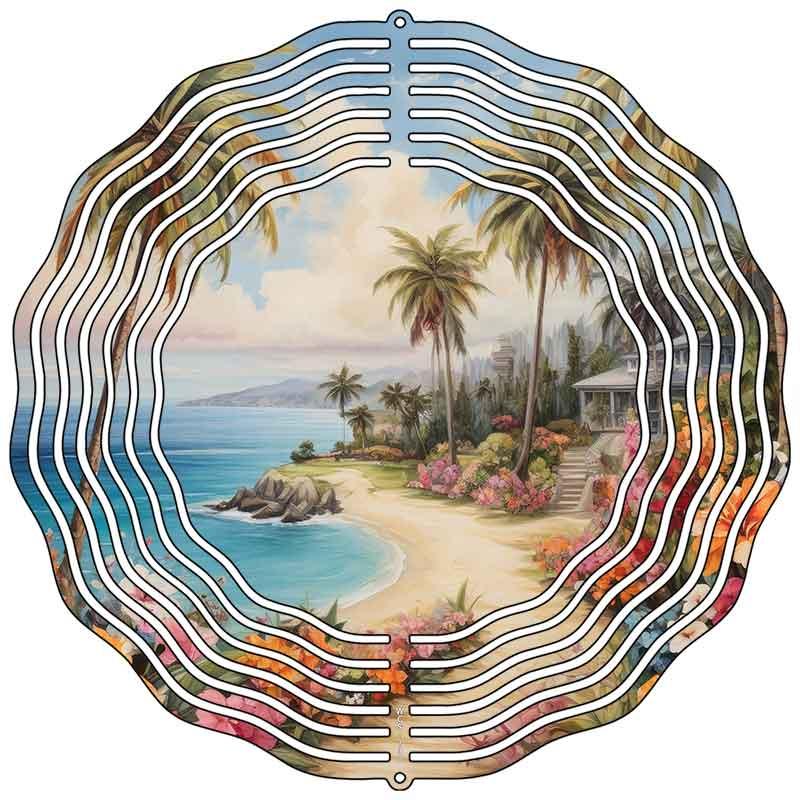 Tropical Path on Beach Novelty Metal Wind Spinner 10" Spinner (WCS)