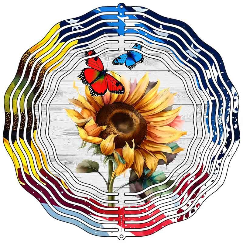 Sunflower with Butterflies Novelty Metal Wind Spinner 10" Spinner (WCS)