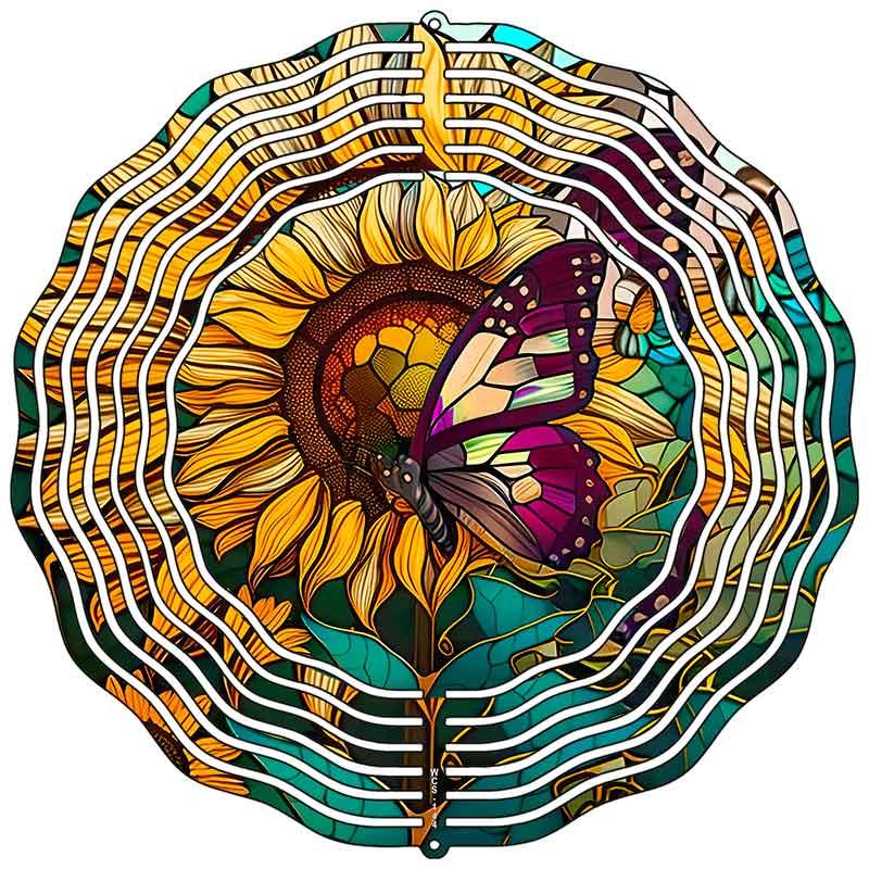 Butterfly on a Sunflower Novelty Metal Wind Spinner 10" Spinner (WCS)