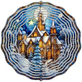 Lit Up Winter House in Snow Novelty Metal Wind Spinner 10" Spinner (WCS)