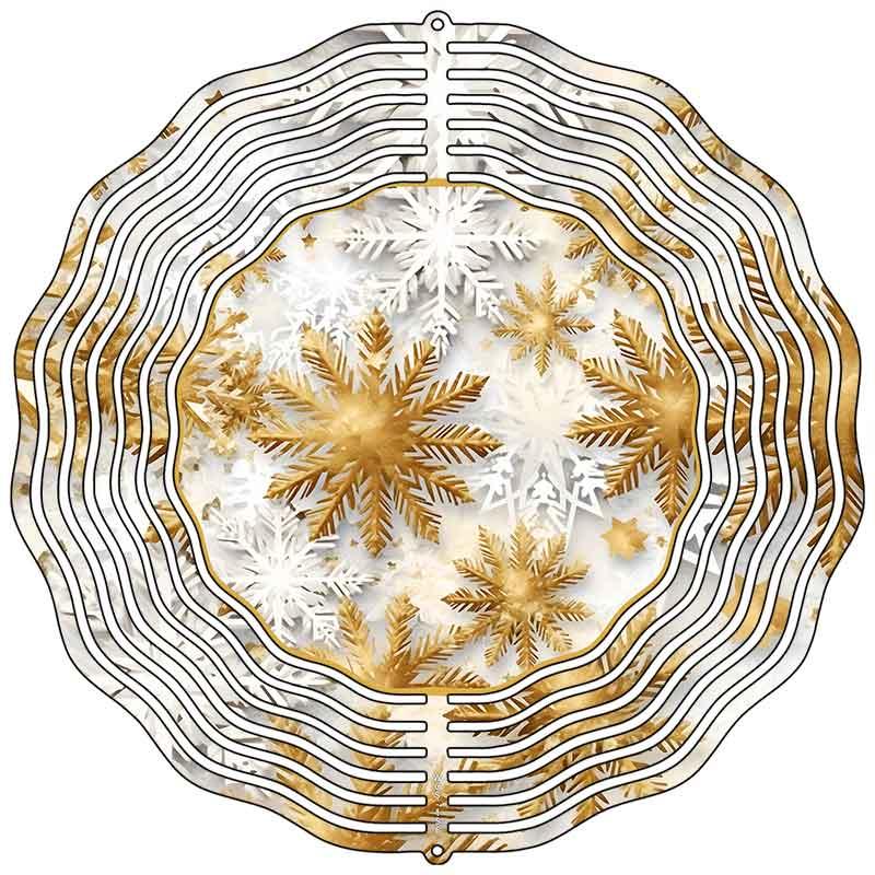 Shiny Gold Snowflake Novelty Metal Wind Spinner 10" Spinner (WCS)