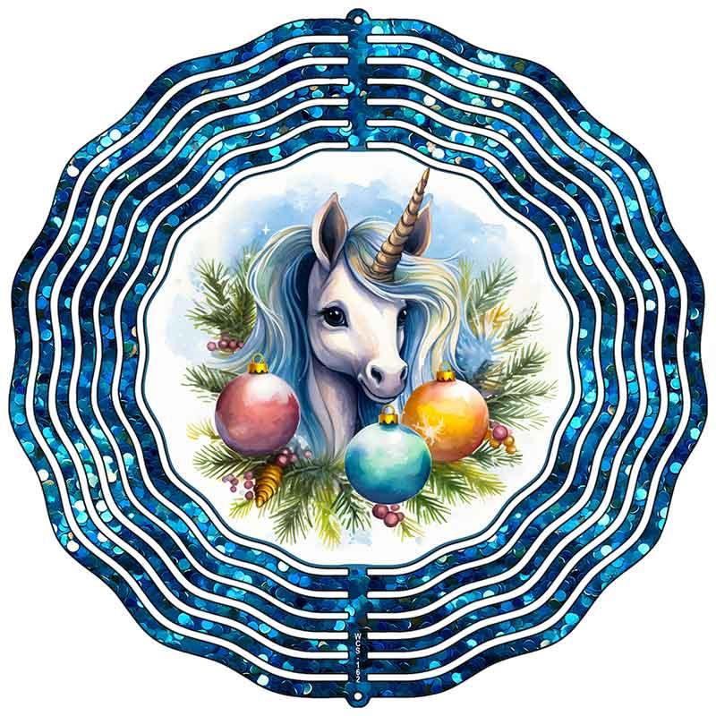 Unicorn Blue Glitter Novelty Metal Wind Spinner 10" Spinner (WCS)
