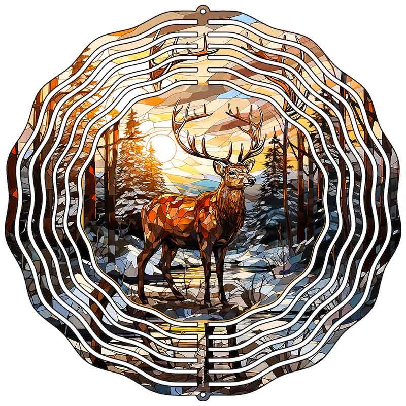 Deer in Woods Novelty Metal Wind Spinner 10" Spinner (WCS)
