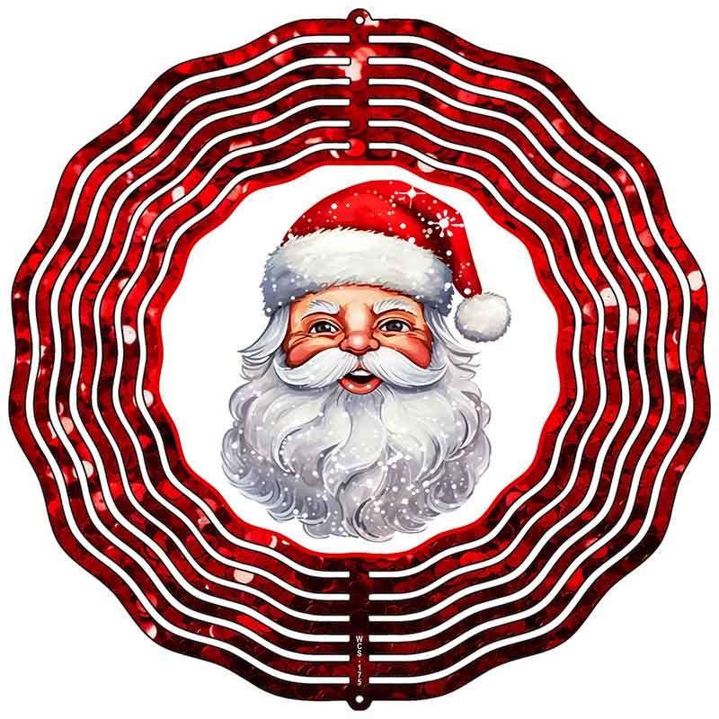 Santa with Red Glitter Novelty Metal Wind Spinner 10" Spinner (WCS)