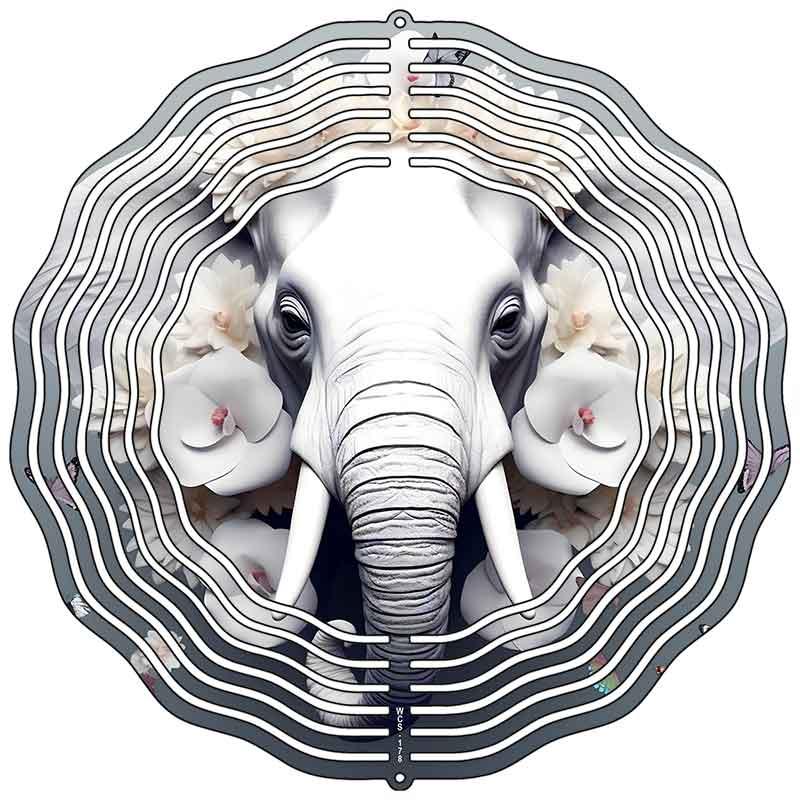 Elephant Mounted on Wall Novelty Metal Wind Spinner 10" Spinner (WCS)