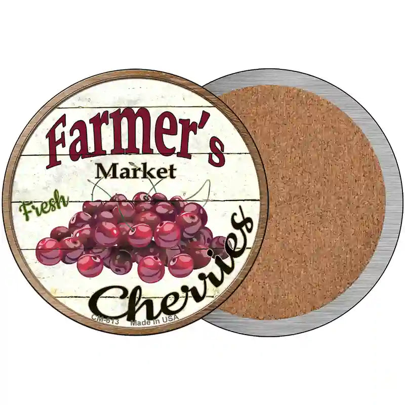 Farmers Market Cherries Novelty Circle Coaster Set of 4 3.5" Coaster (Sets of 4) (CC)
