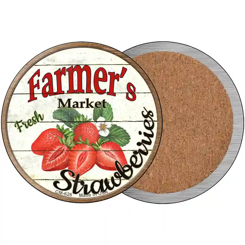 Farmers Market Strawberries Novelty Circle Coaster Set of 4 3.5" Coaster (Sets of 4) (CC)